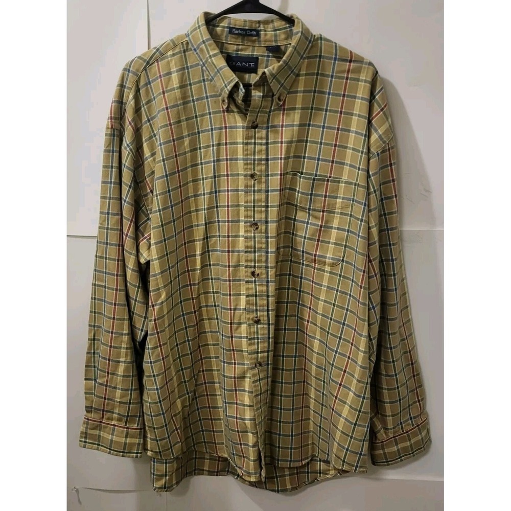 GANT Men's Plaid Tan/Green/White Shirt XL